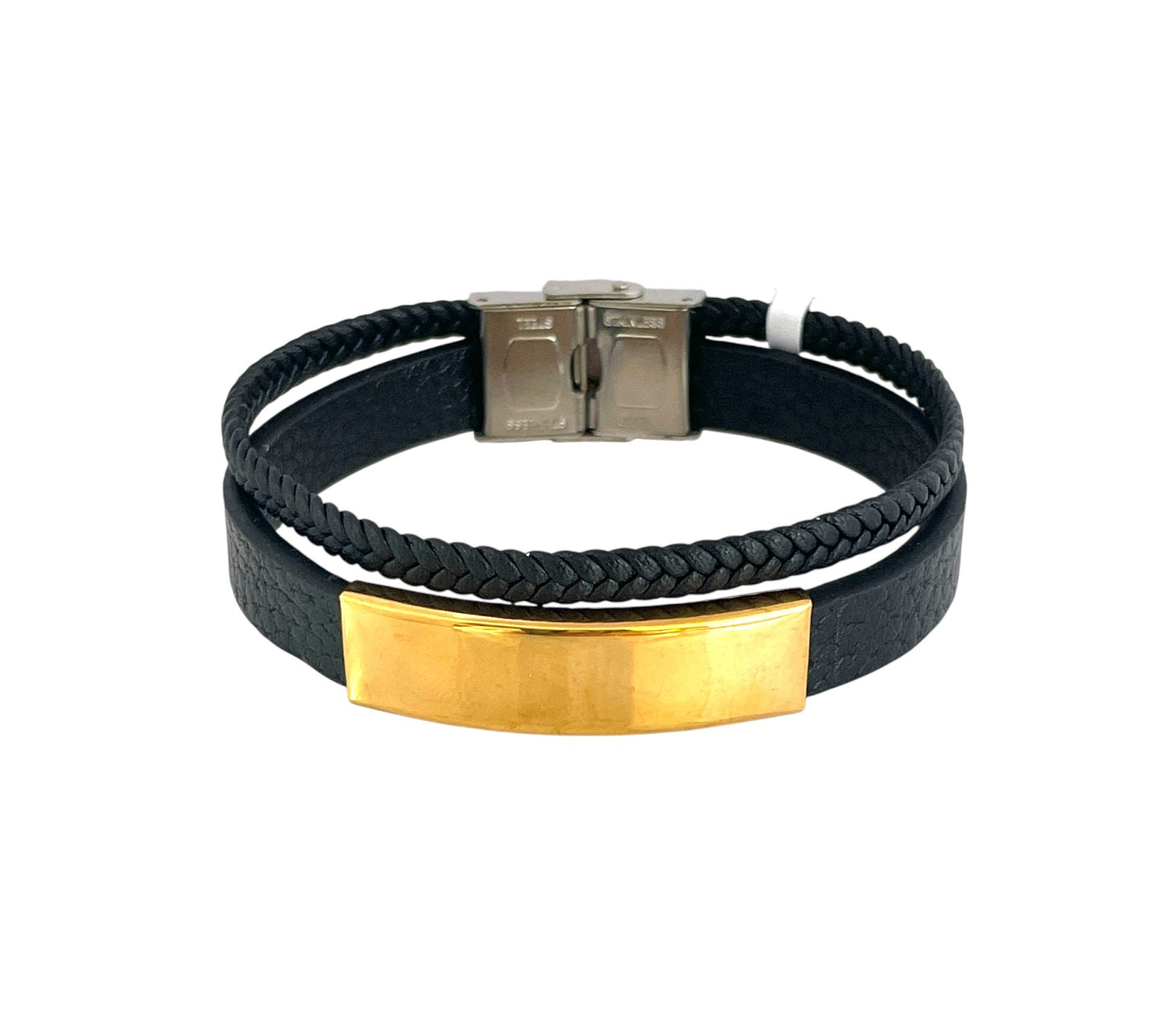 Pulsera cuero y acero quirurgico mod 035