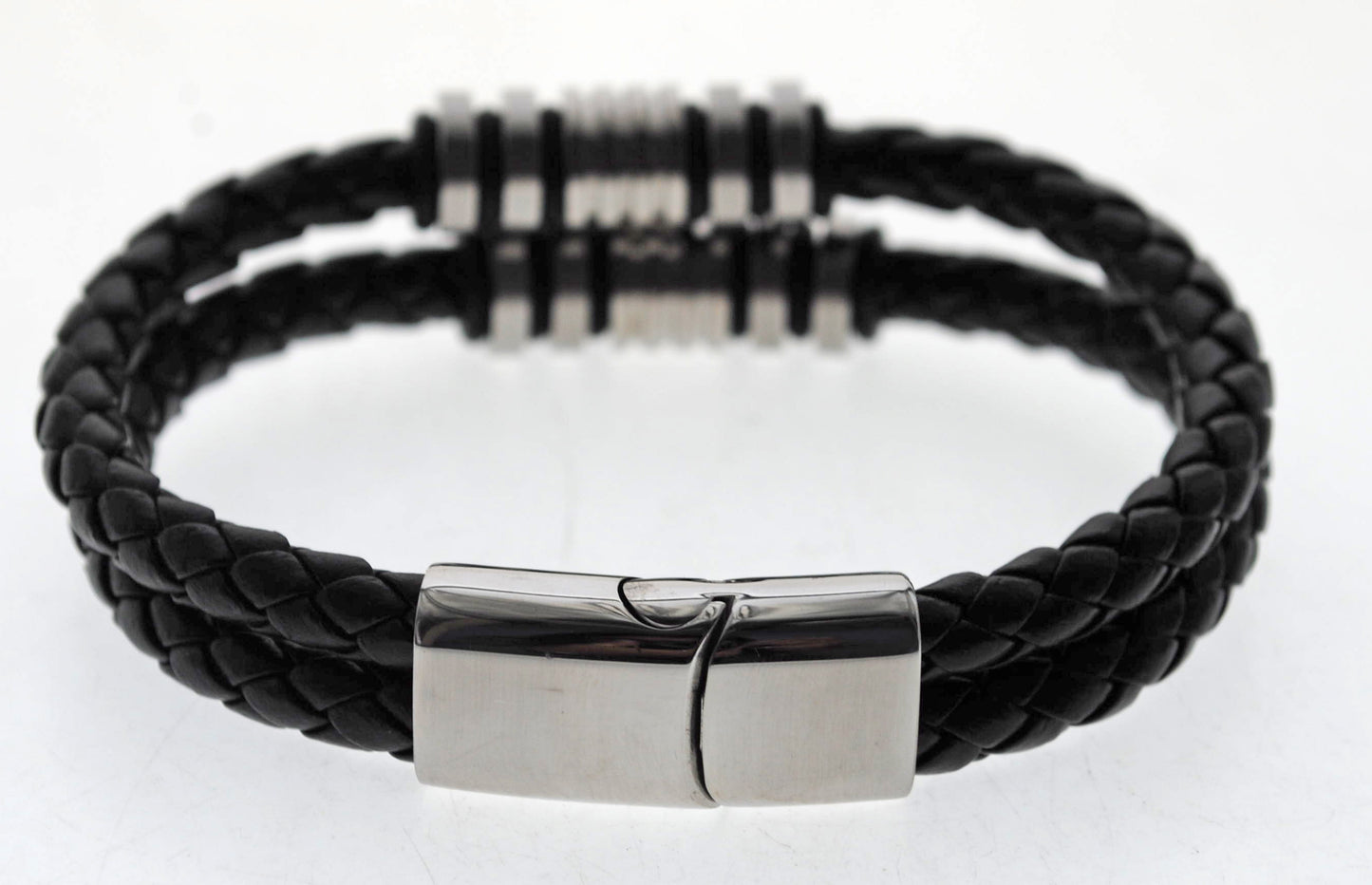 Pulsera negra cuero y acero quirurgico Mod 19