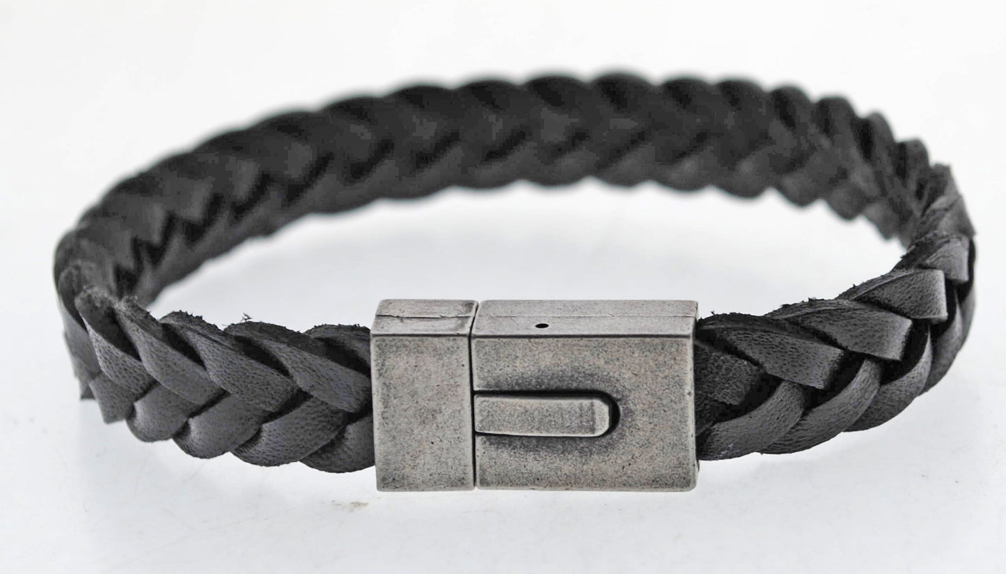 Pulsera negra cuero y acero quirurgico Mod 28