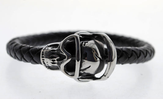 Pulsera negra cuero y acero quirurgico Mod 51