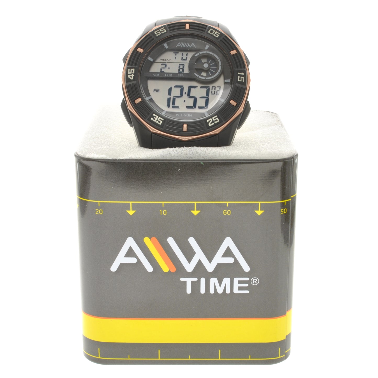 art. 10305 014CB - AIWA Time- Reloj Digital Crono Alarma, Caballero, AIWA Time, Sumergible 5 ATM