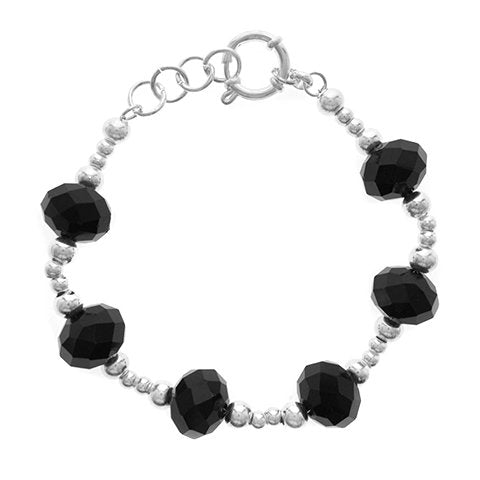 Pulsera acero blanco con cristal negro con cierre marinero D&K / 1000PI-1