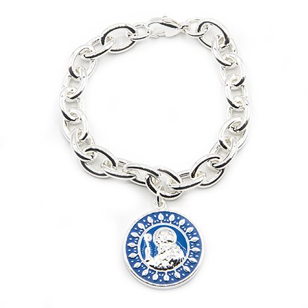 Pulsera acero blanco con dije San Benito esmaltado azul D&K 18 cm FERIA / 1000RE-48