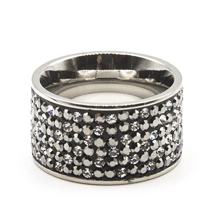 Anillo sinfin de acero con 5 filas de cubic blancas y grises D&K / 100PI-26