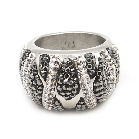 Anillo bombe de acero con cubic blanco y gris con Diseño  bulgaro D&K FERIA / 100PI-65
