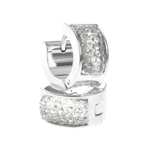 Aros Cubanos Acero Blanco con Piedra Transparente Tramada 13 mm D&K / 1200CN-7