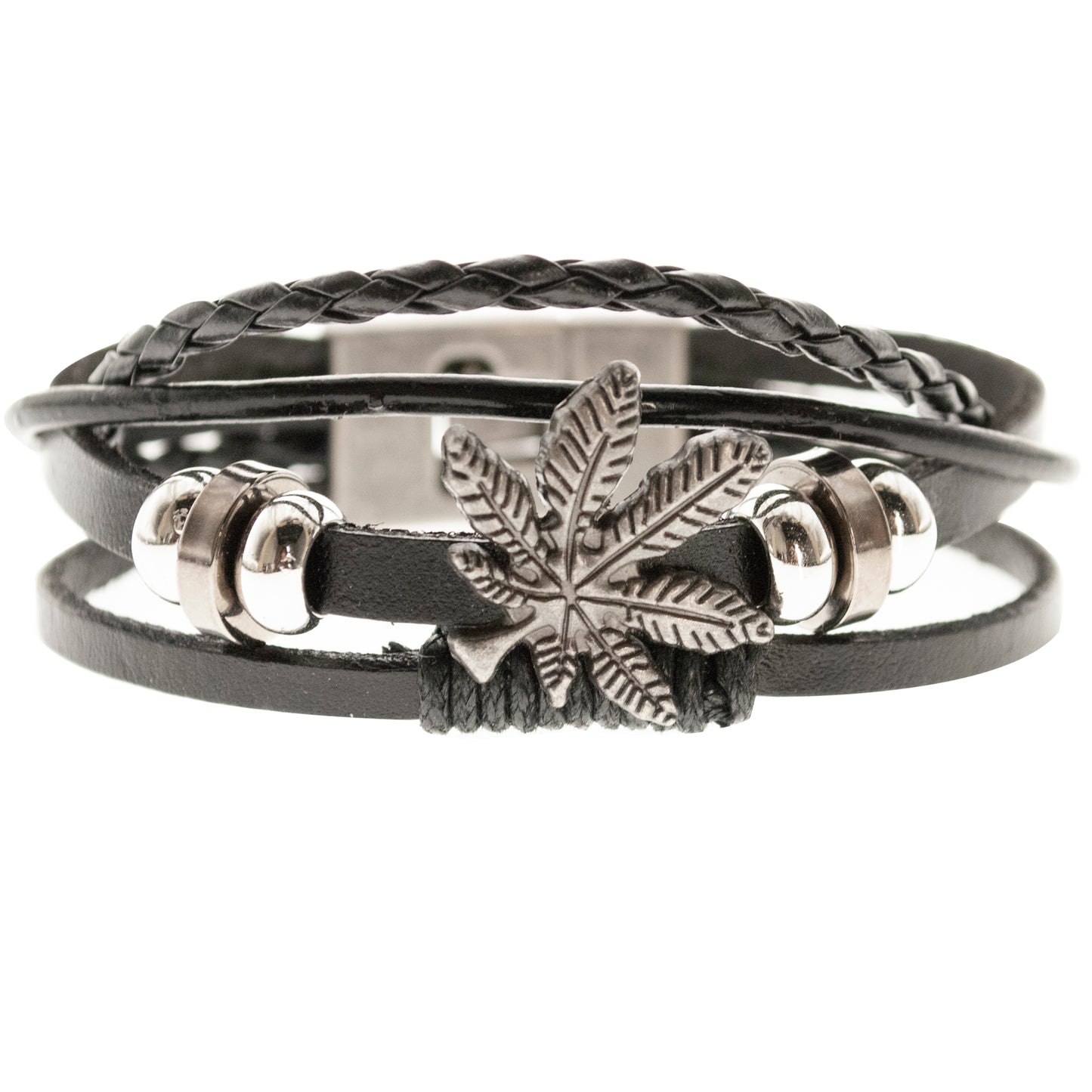 Pulsera negra cuero eco y Alloy Mod 12