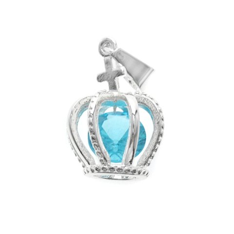Dije acero blanco corona con piedra celeste 2.5 cm D&K - 1300CO-6