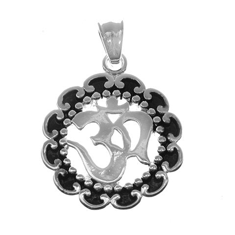 Dije acero blanco medalla Om con esmaltado negro 4 cm D&K / 1300GE-18