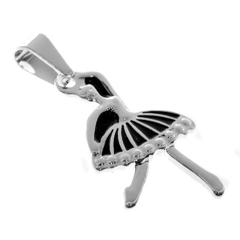 Dije acero blanco bailarina con esmaltado negro 4 cm D&K