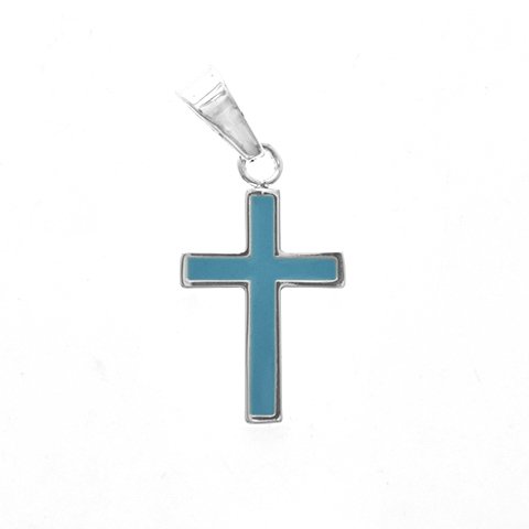 Dije acero blanco cruz esmaltada celeste 2.5 cm D&K - 1300RE-19