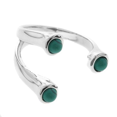 Anillo acero blanco abierto triple con piedras turquesa con cubics D&K FERIA - 1700AN-4