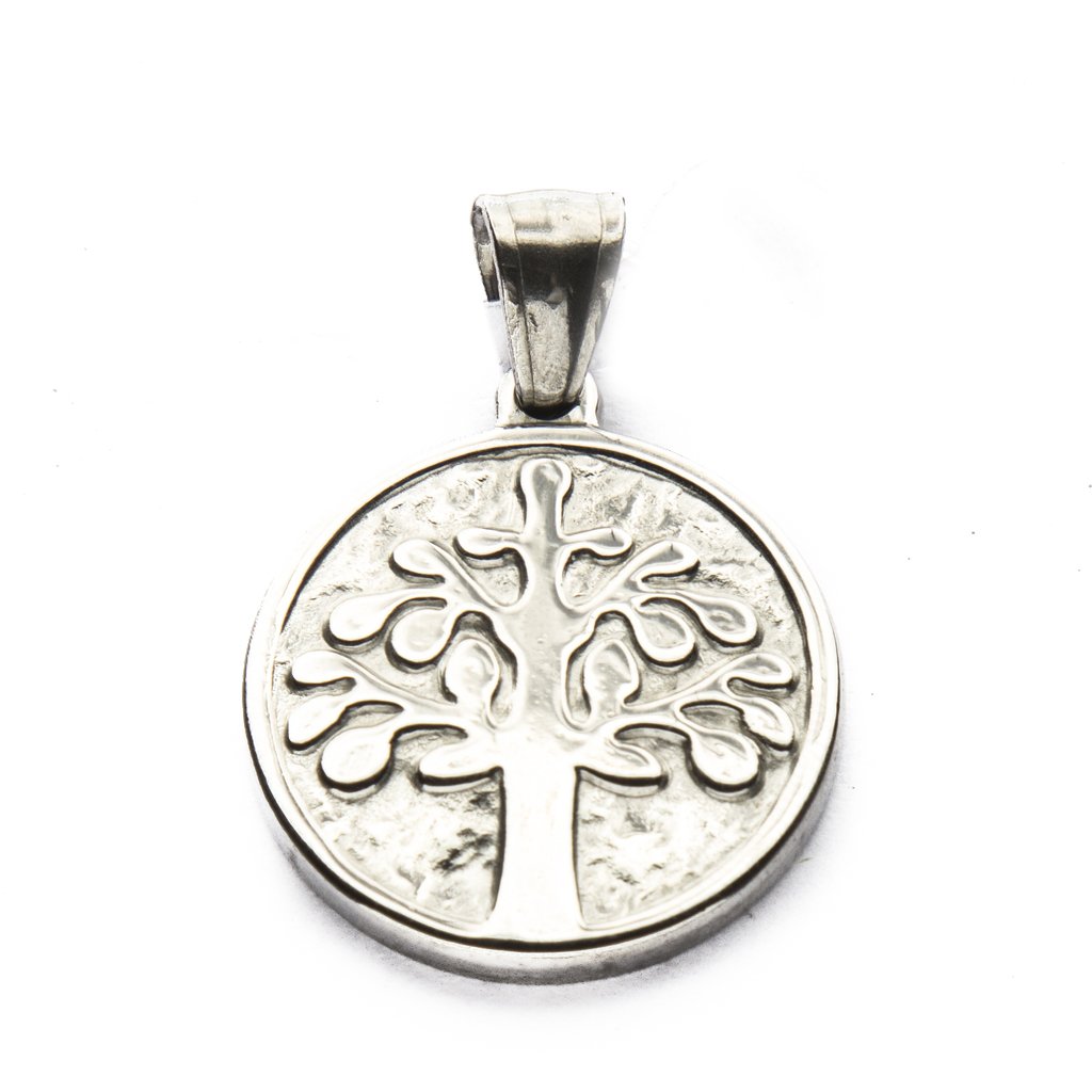 Dije Medalla Arbol De La Vida Facetado de Acero Quirúrgico 316L. Alt: 3,5 cm Incl. Argolla. / 500AV-18
