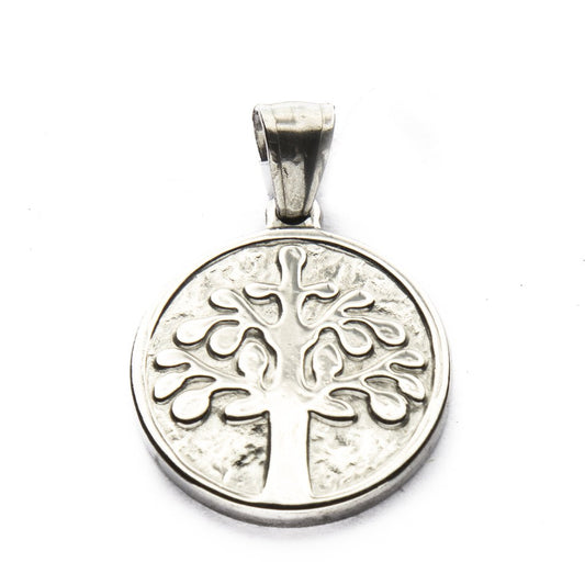 Dije Medalla Arbol De La Vida Facetado de Acero Quirúrgico 316L. Alt: 3,5 cm Incl. Argolla. / 500AV-18