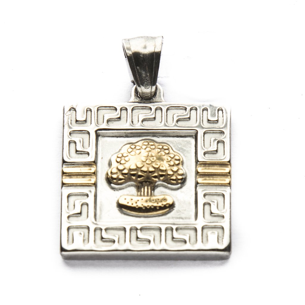 Dije D&K Arbol De La Vida Cuadrado Con Guarda Dorado de Acero Quirúrgico 316L. Alt: 3,5 cm Incl. Argolla. / 500AV-75