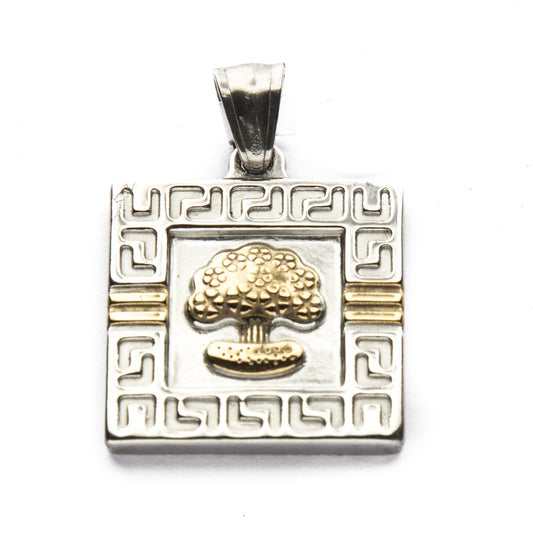 Dije D&K Arbol De La Vida Cuadrado Con Guarda Dorado de Acero Quirúrgico 316L. Alt: 3,5 cm Incl. Argolla. / 500AV-75