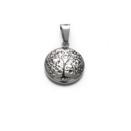 Dije Medalla D&K Arbol De La Vida Con Detalles Esmaltado Negro y Símbolos Religiosos de Acero Quirúrgico 316L. Alt: 3,2 cm Incl. Argolla. / 500AV-99