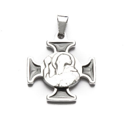 Dije Cruz San Benito Con Esmaltado Negro de Acero Quirúrgico 316L. Alt: 4,1 cm incl. Argolla. / 500RE-228