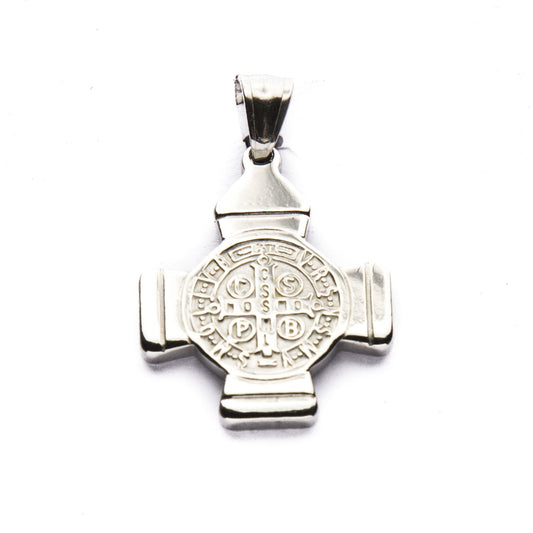 Dije Cruz D&K San Benito de Acero Quirúrgico 316L. Alt: 4 cm incl. Argolla. / 500RE-23