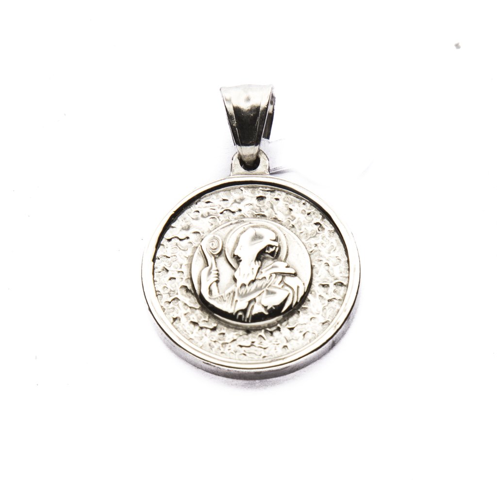Dije Medalla D&K San Benito Arenado de Acero Quirúrgico 316L. Alt: 3,5 cm incl. Argolla. / 500RE-47