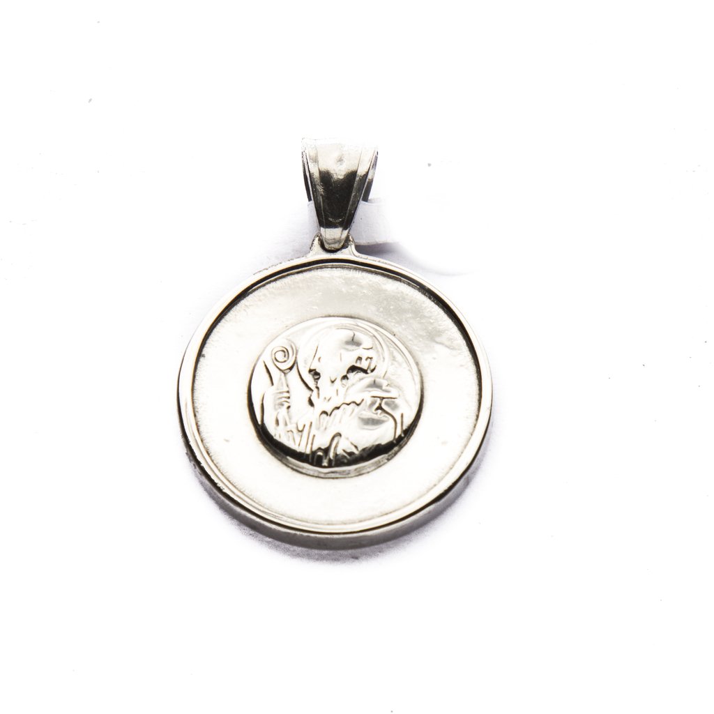 Dije Medalla D&K San Benito de Acero Quirúrgico 316L. Alt: 3,5 cm incl. Argolla. / 500RE-51