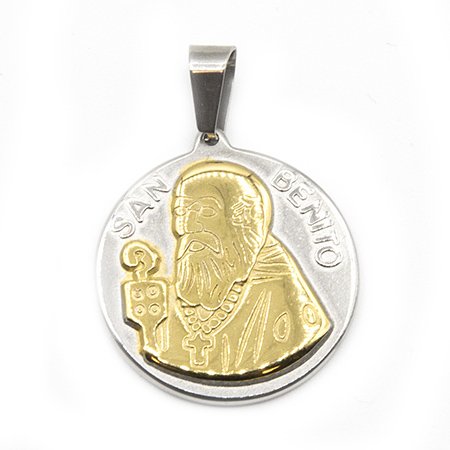 Dije acero San Benito dorado 1 mm, 2.9 cm con argolla incl. D&K / 500SB-8