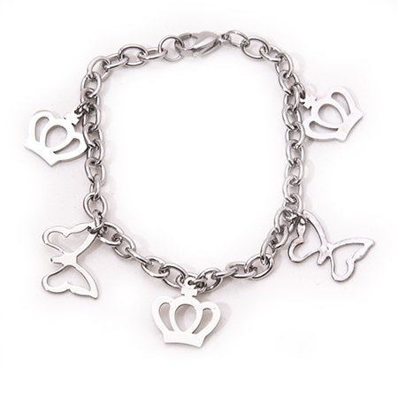 Pulsera con dijes corona y mariposa 5 mm 18,5 cm D&K / 600CO-30