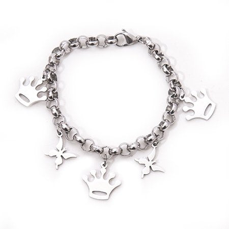 Pulsera rolo con dijes corona y mariposa 7 mm 19 cm D&K / 600CO-34