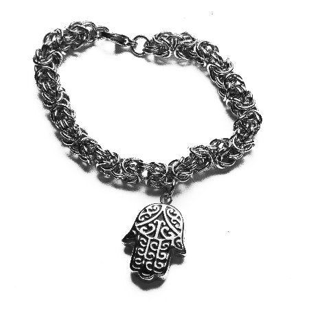 Pulsera Tejida Gruesa Con Dije Mano De Fatima / 600RE-29