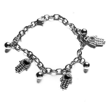Pulsera Tiffany Con 3 Dijes Manito De Fatima Con Piedra Negra D&K / 600RE-31