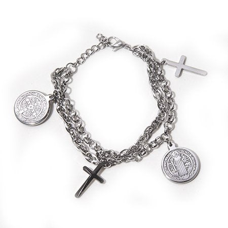 Pulsera D&K Doble Con Dijes San Benito Y Cruz / 600RE-90
