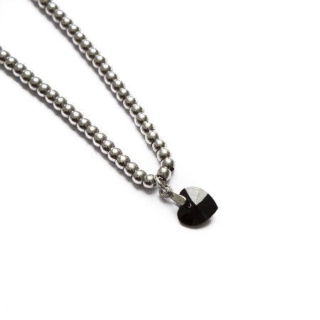Cadena D&K Bolitas Con Dije Piedra Corazón Negro FERIA / 700CD-20