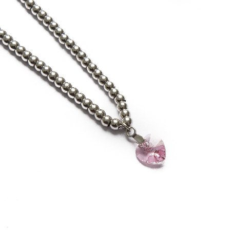 Cadena D&K Bolitas Con Dije Piedra Corazón Rosa FERIA / 700CD-21