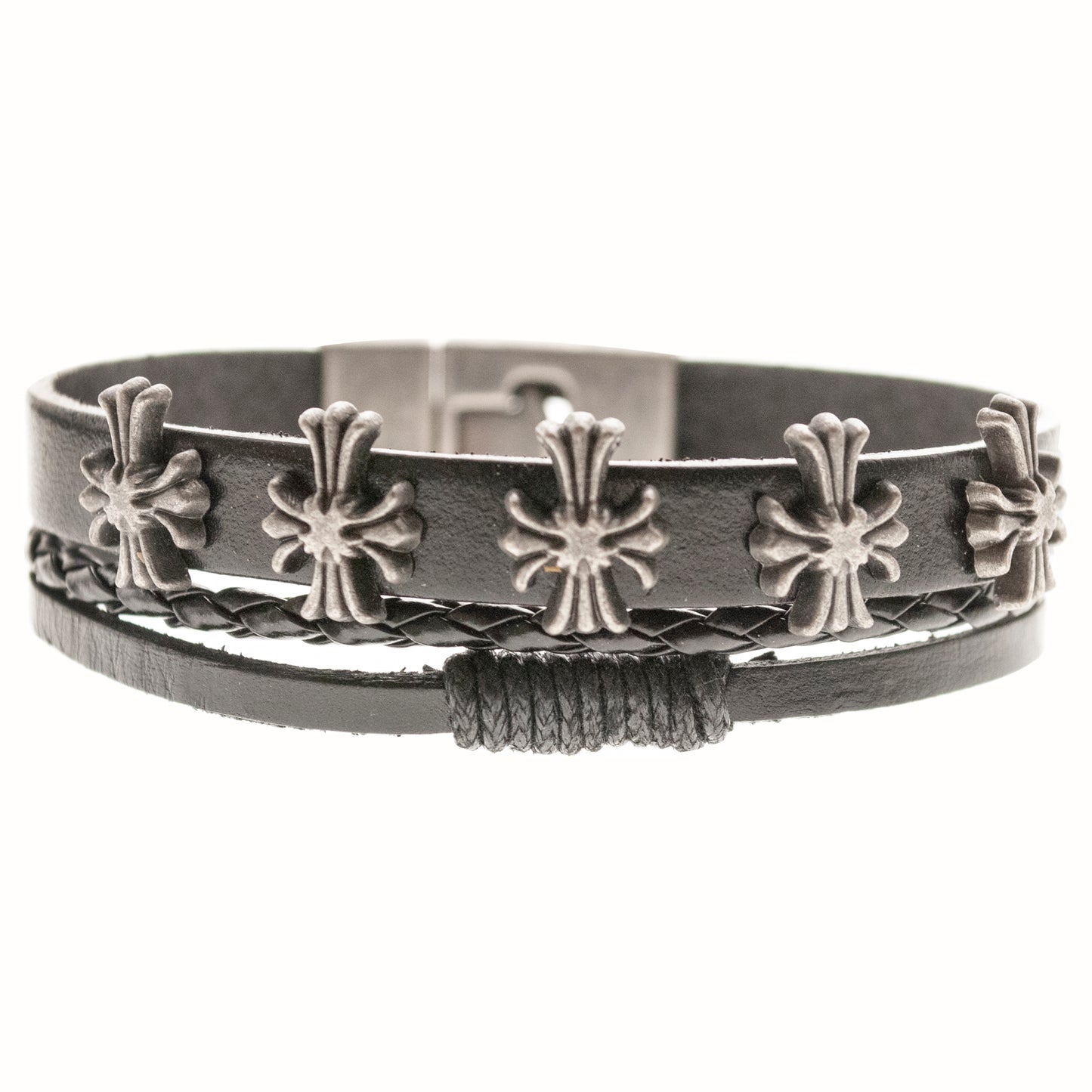 Pulsera negra cuero eco y Alloy Mod 07