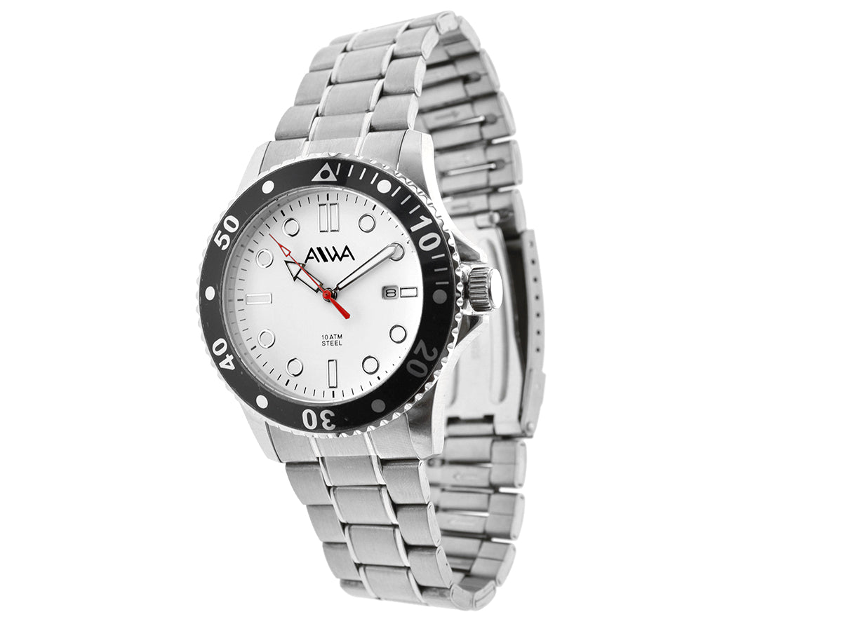 art. 10312 002BL - AIWA Time - Reloj Análogo, Acero, Caballero, Calendario, Sumergible, 10ATM