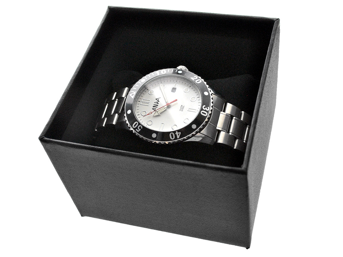 art. 10312 002BL - AIWA Time - Reloj Análogo, Acero, Caballero, Calendario, Sumergible, 10ATM