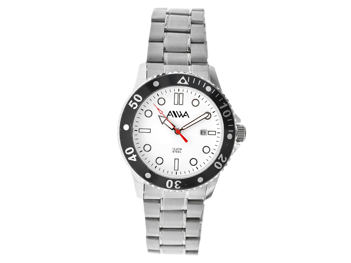 art. 10312 002BL - AIWA Time - Reloj Análogo, Acero, Caballero, Calendario, Sumergible, 10ATM