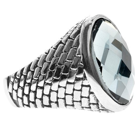 Anillo acero quirurgico tramado con piedra facetada crystal silver D&K / 100PI-76