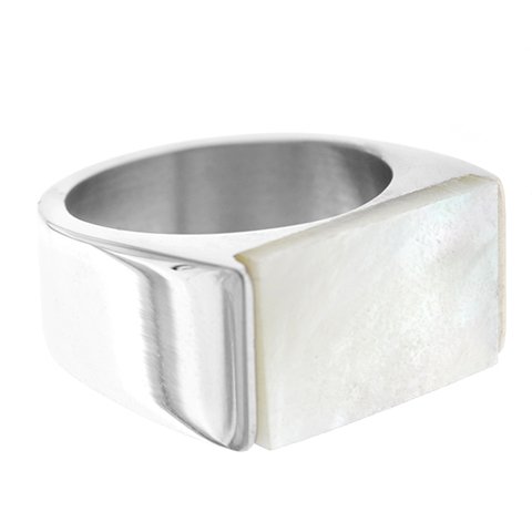 Anillo acero quirurgico con piedra de nacar D&K / 100PI-81