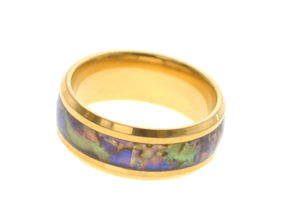 Anillo acero quirurgico dorado con nacarado colorido D&K / 100AL-18