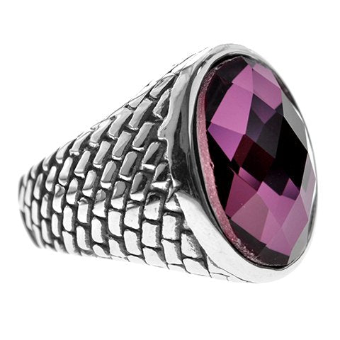 Anillo acero quirurgico tramado con piedra facetada crystal fuscia D&K / 100PI-77