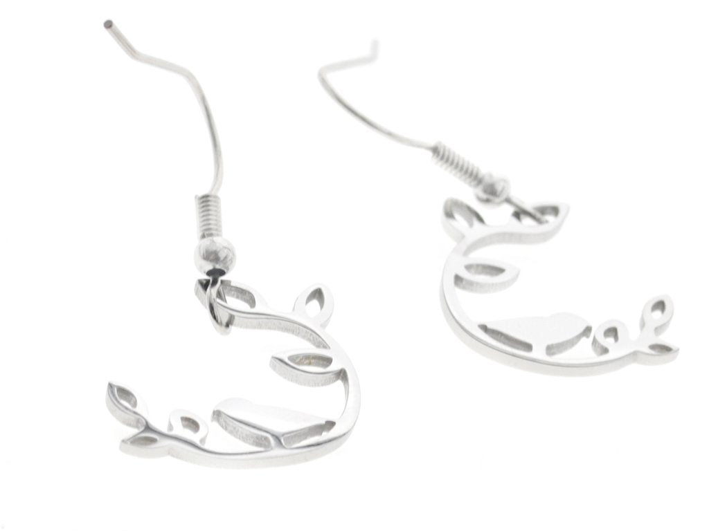 Aros acero blanco colgantes pajarito 3.5 cm D&K / 1200AR-39