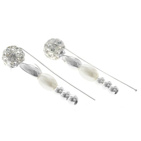 Aros acero blanco trepadores con  bolita de fuego, perlas y bolitas D&K / 1200AR-32