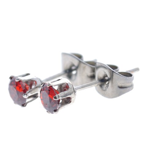 Aros acero quirurgico chispita rojo engarzado 4 mm D&K / 200CH-44