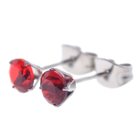 Aros acero quirurgico chispita rojo engarzado 4 mm D&K / 200CH-33