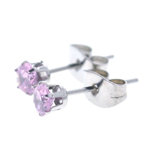 Aros acero quirurgico chispita rosa engarzado 4 mm D&K / 200CH-59