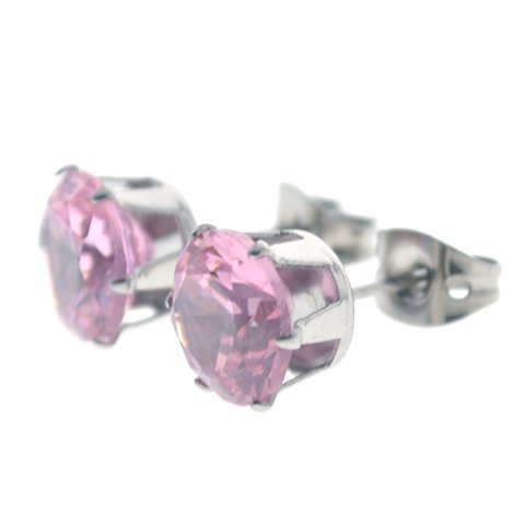 Aros acero quirurgico chispita rosa engarzado 6 mm D&K / 200CH-36