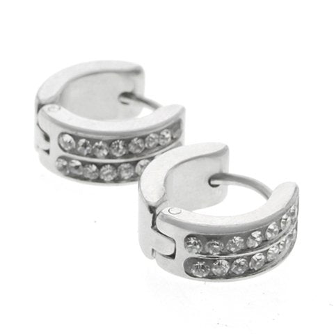 Aros cubanos acero quirurgico con 2 lineas de cubics cristal 10 mm D&K FERIA / 200CU-112