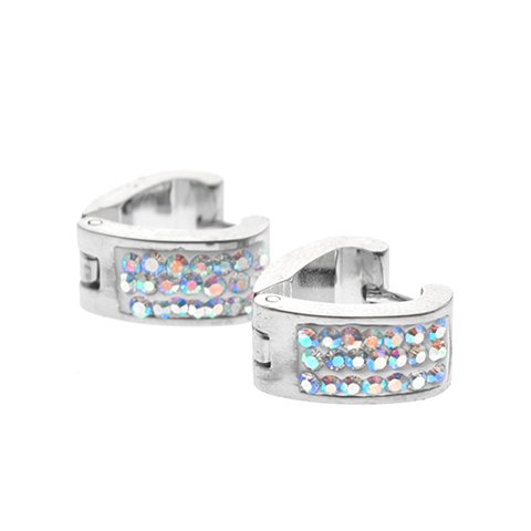 Aros cubanos acero quirurgico forma corazon con cubics tornasol 14mm D&K / 200CU-78