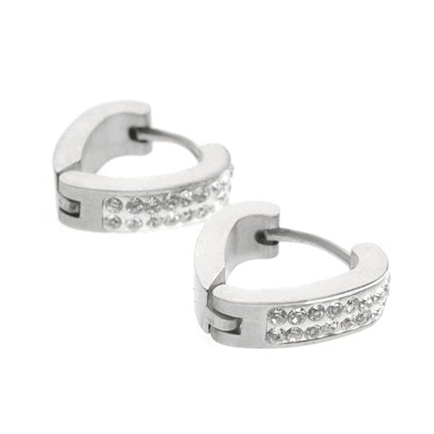 Aros cubanos acero quirurgico forma de corazon con cubics cristal 12 mm D&K / 200CU-118